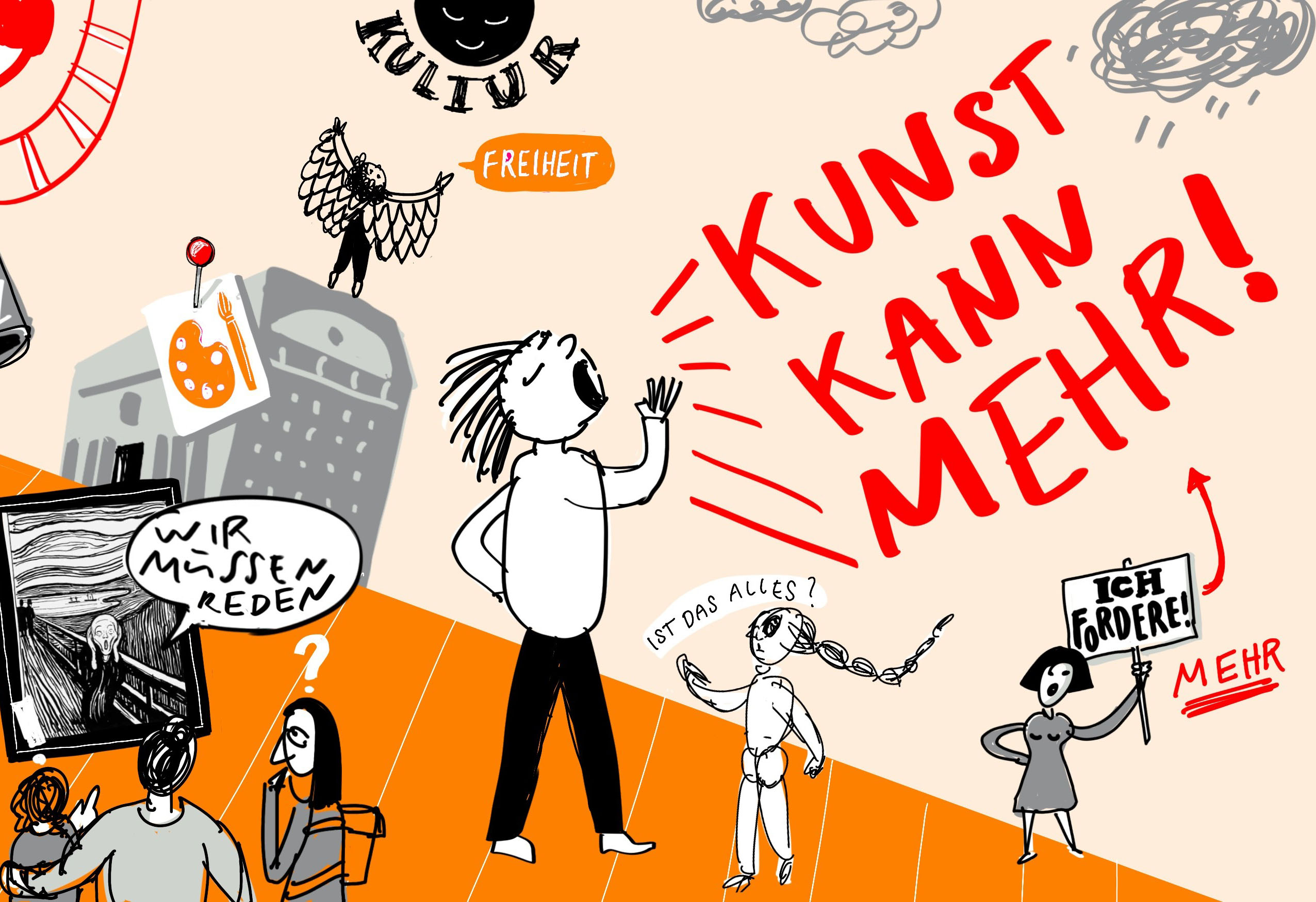 Illustration mit Aufschrift "Kunst kann mehr!".