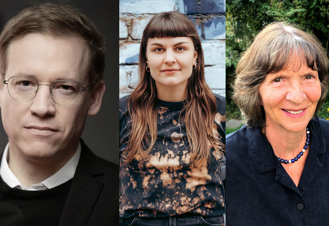 Das Bild zeigt drei Personen: Jacob Eder, Susanne Siegert, Aleida Assmann.